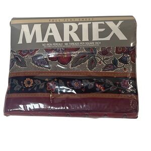 Martex Avignon Full Flat Sheet‎ Vintage Floral No-Iron Percale 180 TC Burgundy